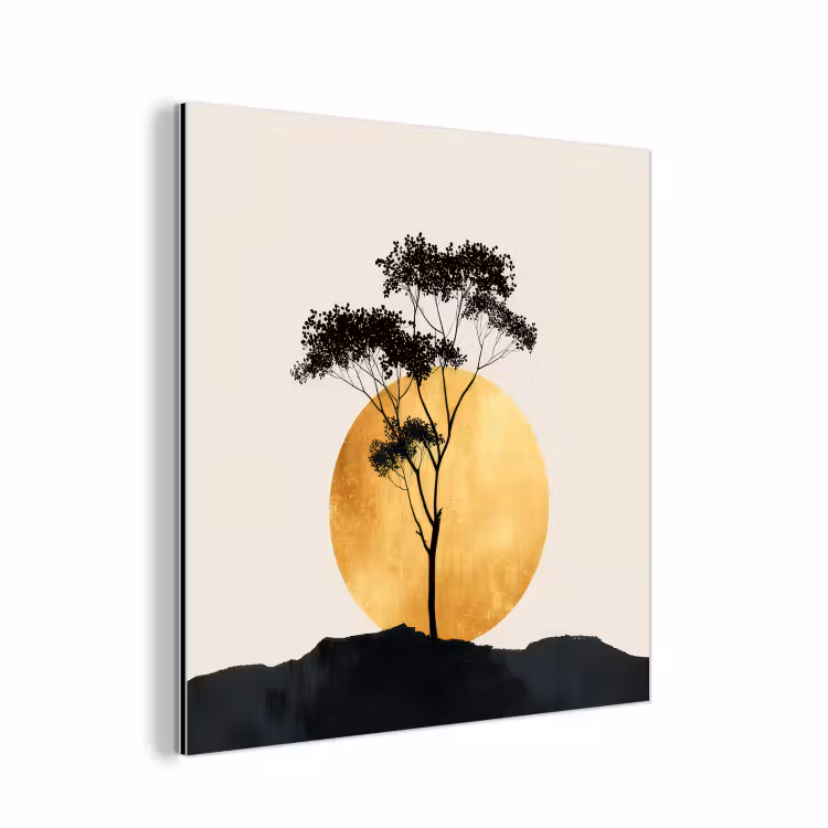 Zwarte boom - Gouden cirkel - Heuvel aluminium wit klein -3d
