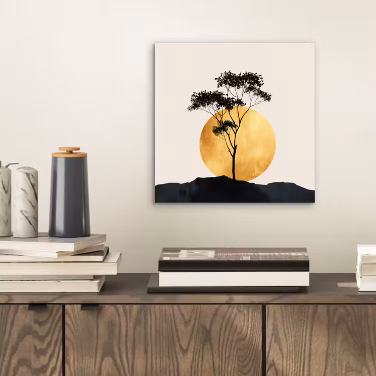 Zwarte boom - Gouden cirkel - Heuvel aluminium wit klein -sfeer1