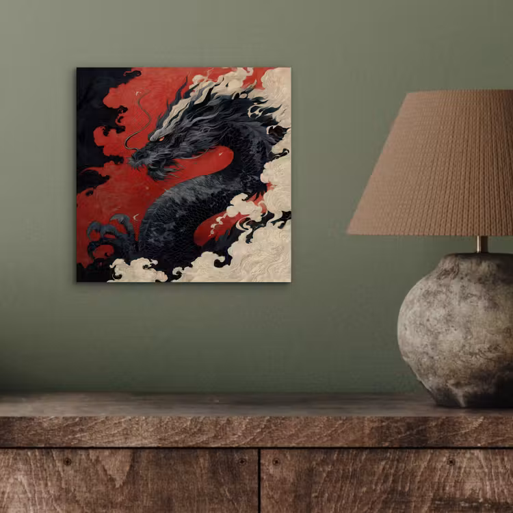 Zwarte draak - Rookwolken - Rood aluminium wit klein -sfeer2