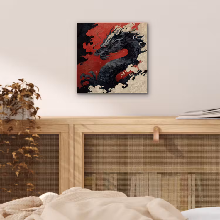 Zwarte draak - Rookwolken - Rood aluminium wit klein -sfeer3