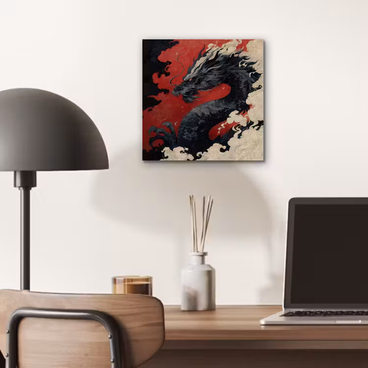 Zwarte draak - Rookwolken - Rood aluminium wit klein -sfeer5