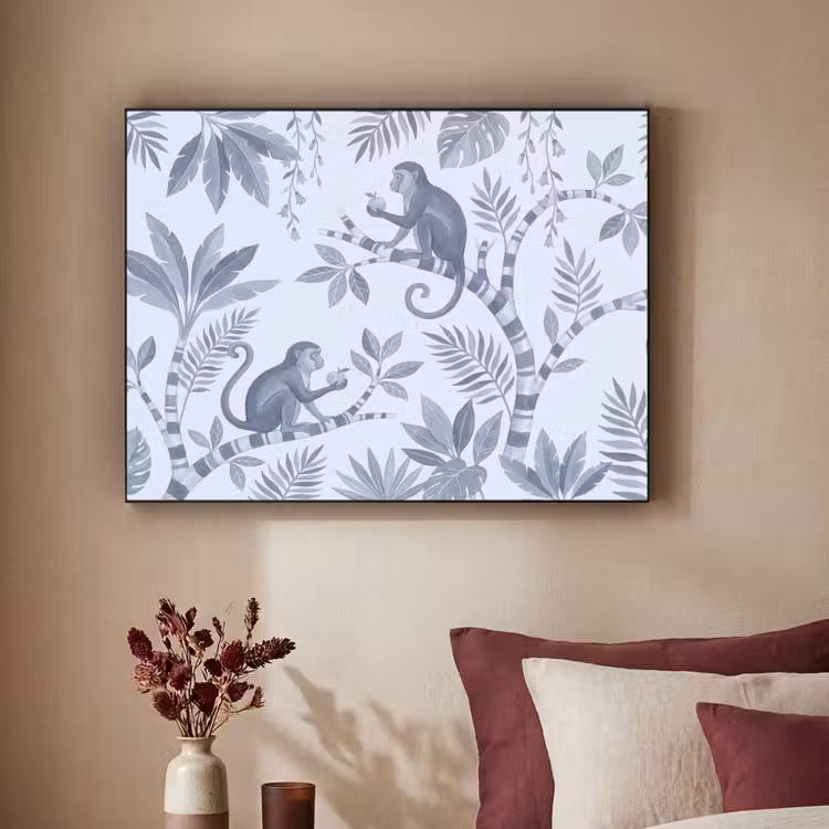 Aap - Boom - Bladeren - Jungle - Illustratie Textielframe zwart klein -sfeer1