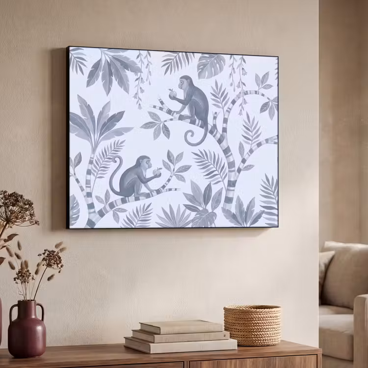 Aap - Boom - Bladeren - Jungle - Illustratie Textielframe zwart klein -sfeer3
