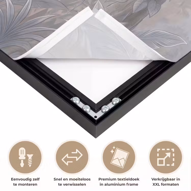 Aap - Boom - Jungle - Natuur - Grijs Textielframe zwart klein -USP_closeupNL