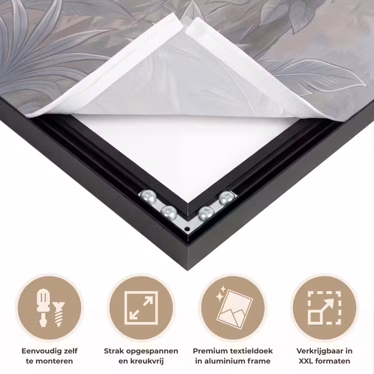 Aap - Boom - Jungle - Natuur - Grijs Textielframe zwart klein -USP_feed_closeupNL