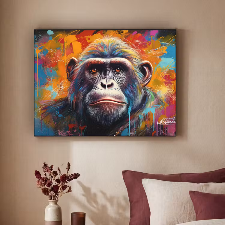 Aap - Gorilla - Graffiti - Dieren - Kleuren Textielframe zwart klein -sfeer1