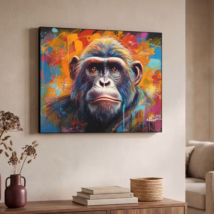 Aap - Gorilla - Graffiti - Dieren - Kleuren Textielframe zwart klein -sfeer3