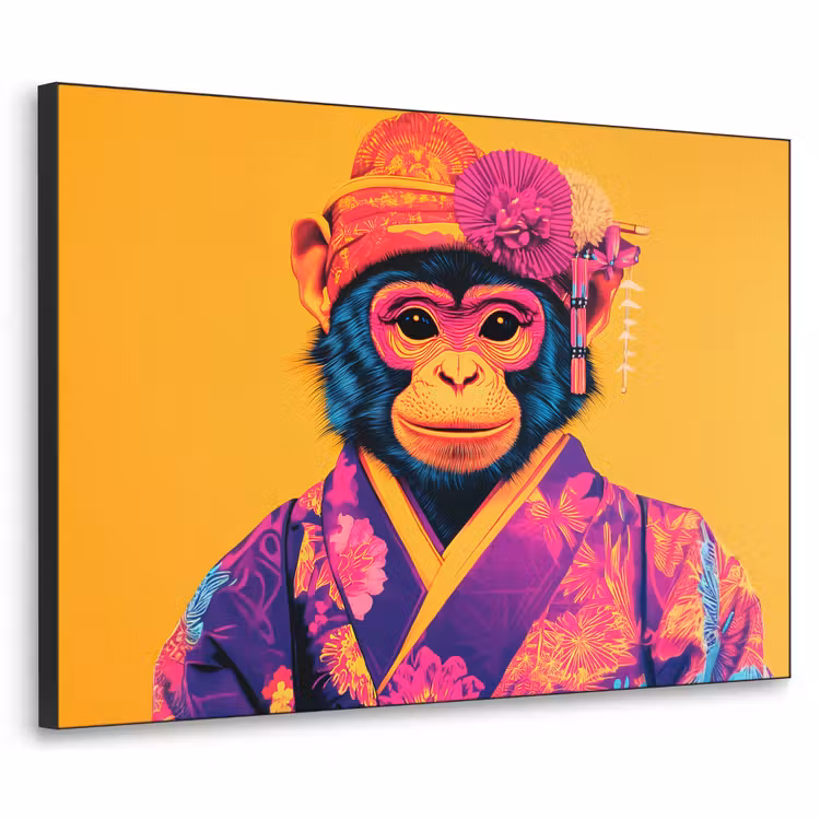 Aap - Kimono - Bloemen - Hoofdtooi Textielframe - compleet frame klein -3d