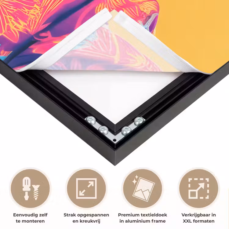 Aap - Kimono - Bloemen - Hoofdtooi Textielframe zwart klein -USP_feed_closeupNL
