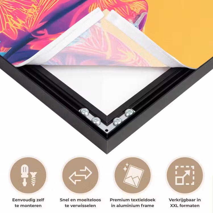 Aap - Kimono - Bloemen - Hoofdtooi Textielframe zwart klein -USP_closeupNL