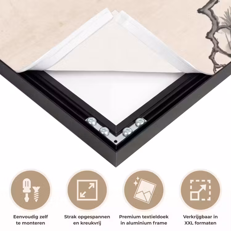 Aap - Maan - Goud Textielframe zwart klein -USP_feed_closeupNL