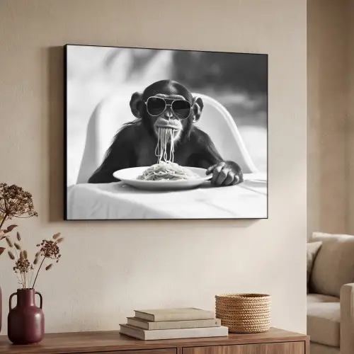 Aap - Spaghetti - Zonnebril - Zwart wit - Cool - Dier Textielframe - compleet frame klein -sfeer3
