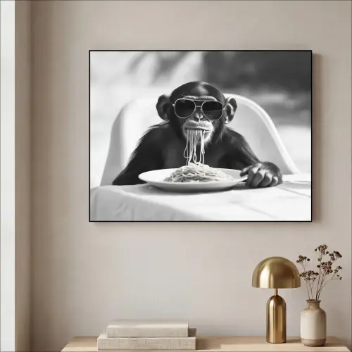 Aap - Spaghetti - Zonnebril - Zwart wit - Cool - Dier Textielframe - compleet frame klein -sfeer2