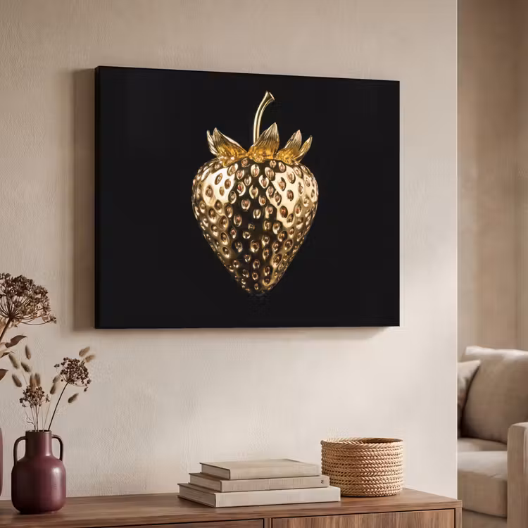Aardbei - Goud - Zwart - Chrome Textielframe - compleet frame klein -sfeer3