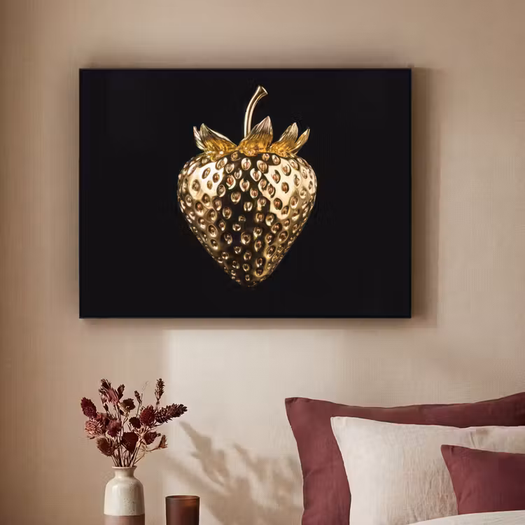 Aardbei - Goud - Zwart - Chrome Textielframe - compleet frame klein -sfeer1