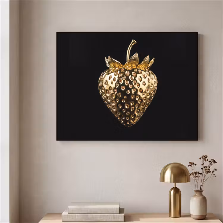 Aardbei - Goud - Zwart - Chrome Textielframe - compleet frame klein -sfeer2