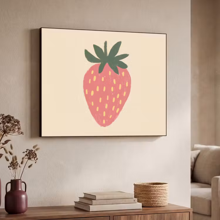 Aardbei - Minimalistisch - Rood - Fruit Textielframe - compleet frame klein -sfeer3