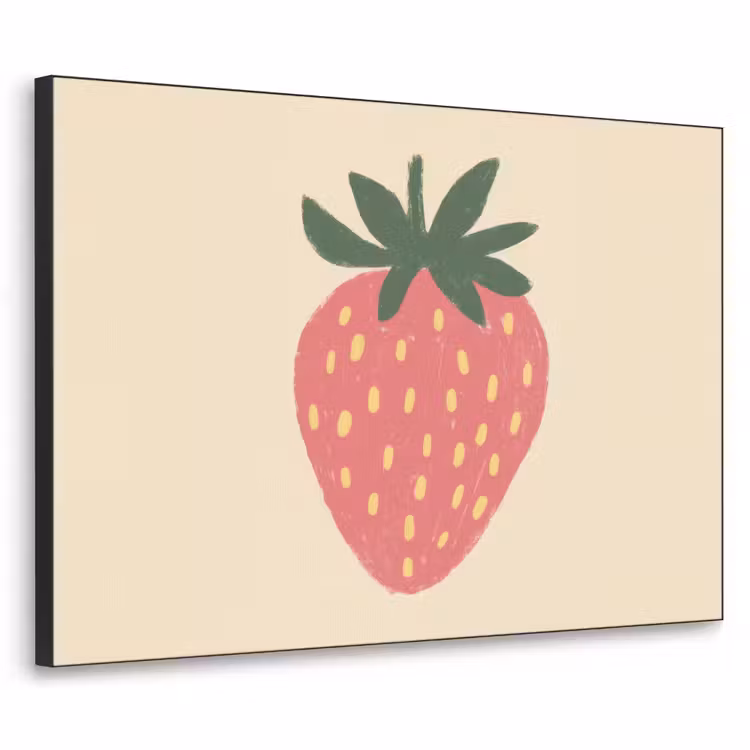 Aardbei - Minimalistisch - Rood - Fruit Textielframe zwart klein -3d