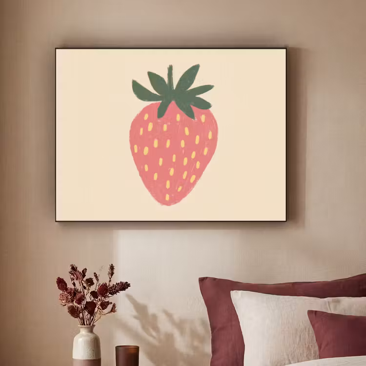 Aardbei - Minimalistisch - Rood - Fruit Textielframe zwart klein -sfeer1