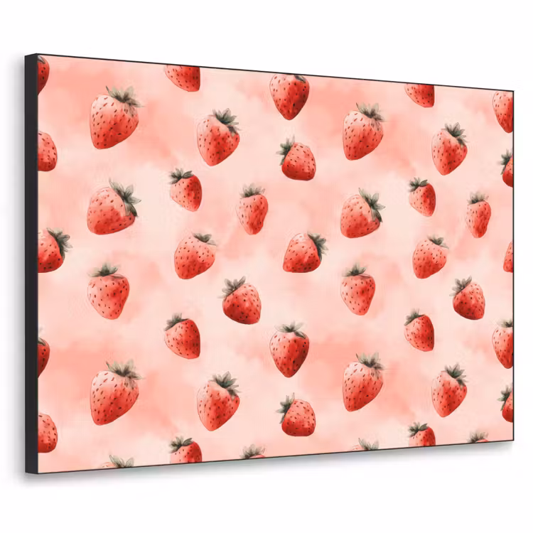 Aardbei - Patroon - Roze Textielframe zwart klein 947 -3d