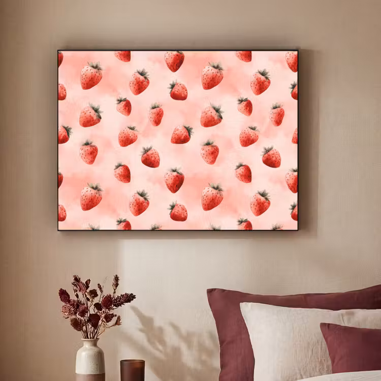 Aardbei - Patroon - Roze Textielframe zwart klein 947 -sfeer1