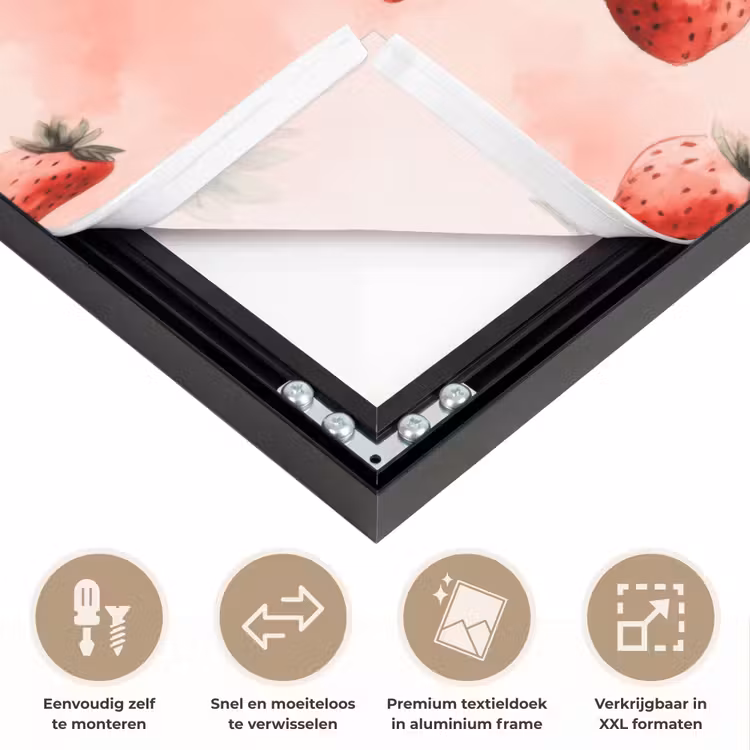 Aardbei - Patroon - Roze Textielframe zwart klein 947 -USP_closeupNL