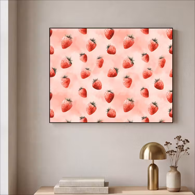 Aardbei - Patroon - Roze Textielframe zwart klein 947 -sfeer2