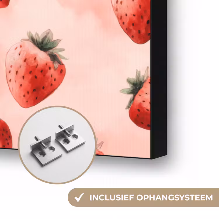 Aardbei - Patroon - Roze Textielframe zwart klein 947 -USP_ophangsysteemNL