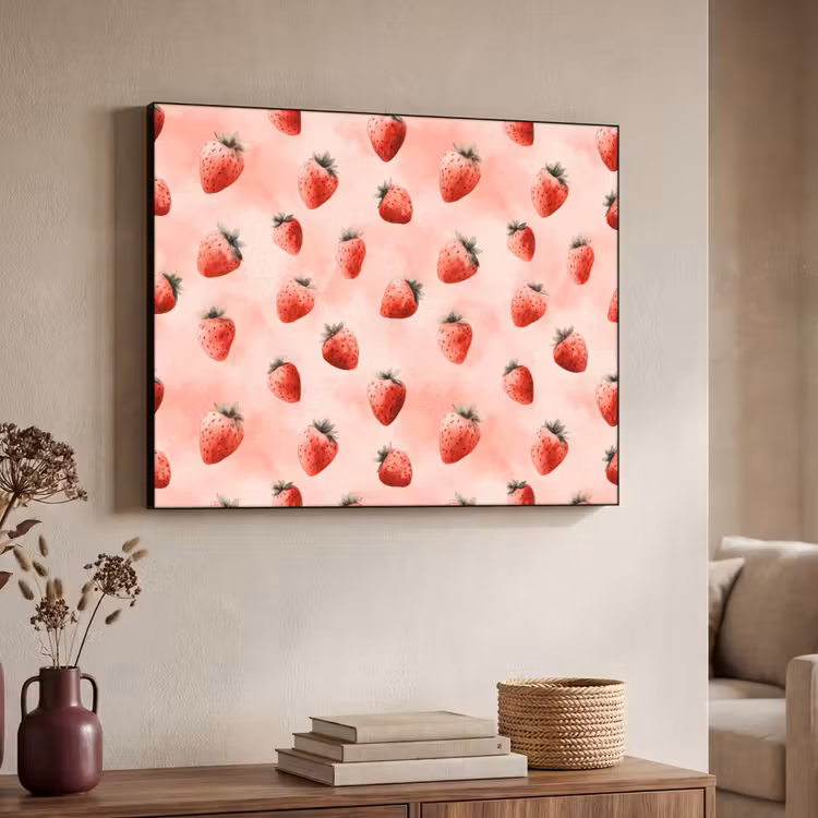 Aardbei - Patroon - Roze Textielframe zwart klein 947 -sfeer3