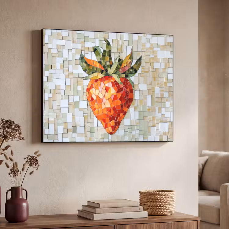 Aardbei - Rood - Mozaïek - Fruit Textielframe zwart klein -sfeer3
