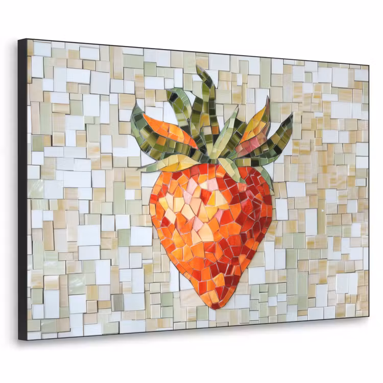 Aardbei - Rood - Mozaïek - Fruit Textielframe zwart klein -3d