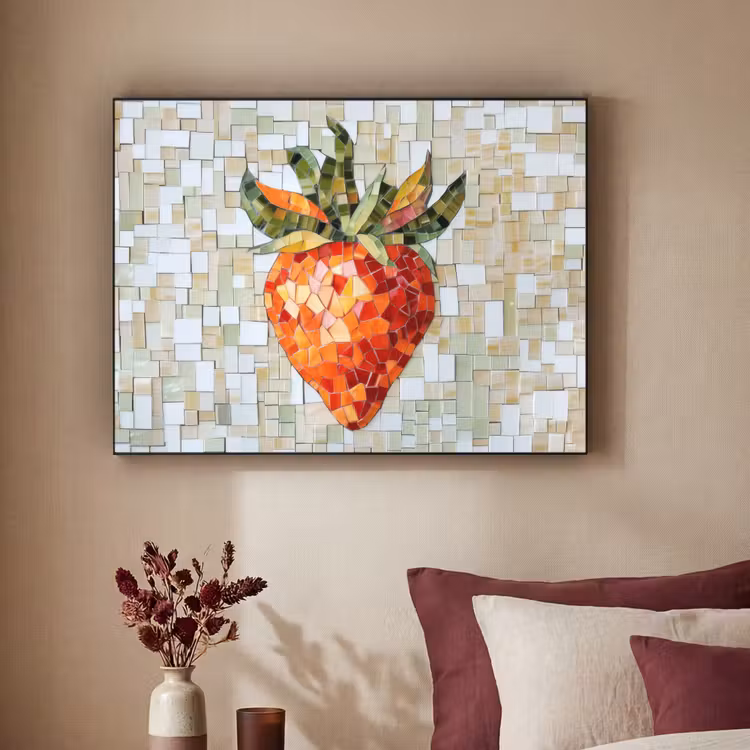 Aardbei - Rood - Mozaïek - Fruit Textielframe zwart klein -sfeer1
