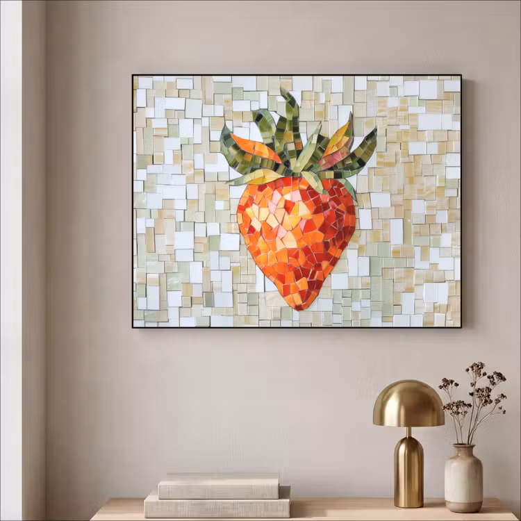 Aardbei - Rood - Mozaïek - Fruit Textielframe - compleet frame klein -sfeer2