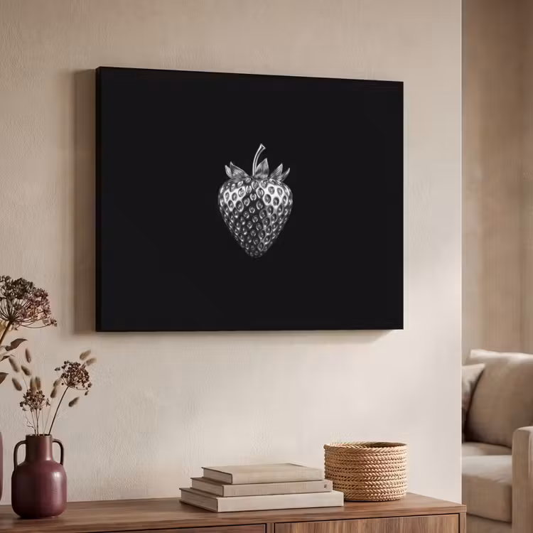 Aardbei - Zaadstructuur - Realistisch Textielframe - compleet frame klein -sfeer3