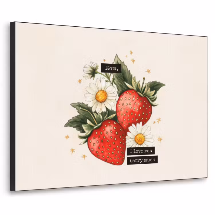 Aardbeien - Madeliefjes - Quote - Sterretjes Textielframe zwart klein -3d
