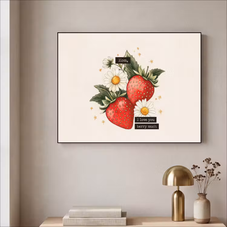 Aardbeien - Madeliefjes - Quote - Sterretjes Textielframe zwart klein -sfeer2