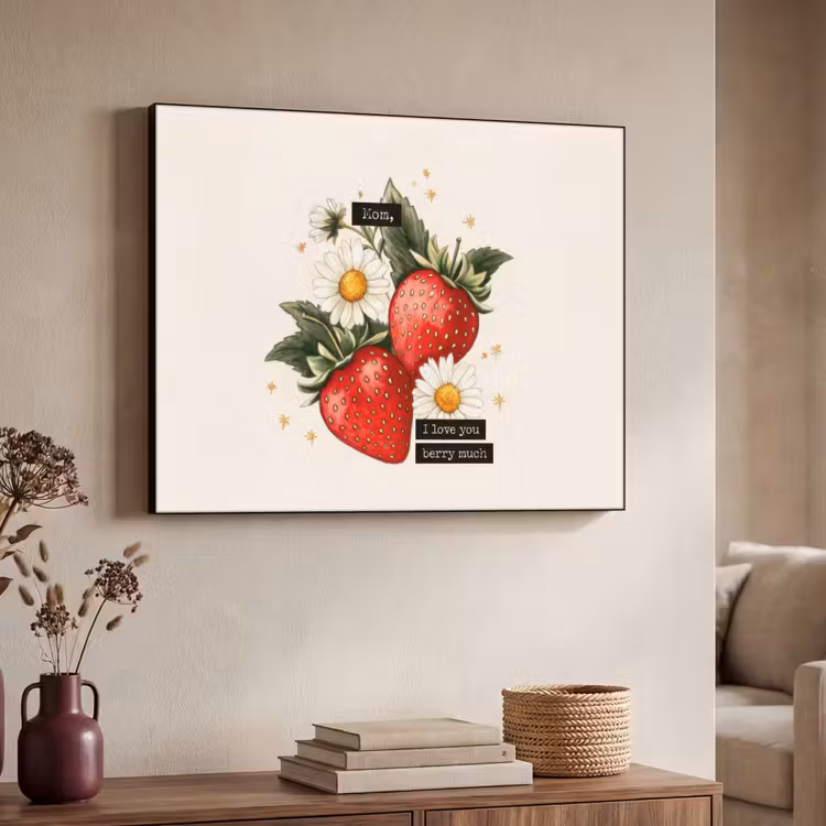 Aardbeien - Madeliefjes - Quote - Sterretjes Textielframe zwart klein -sfeer3