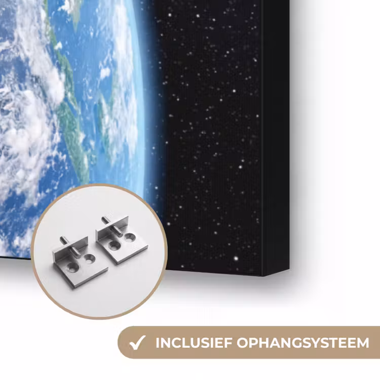 Aarde - Ruimte - Blauw - Groen Textielframe zwart klein -USP_ophangsysteemNL