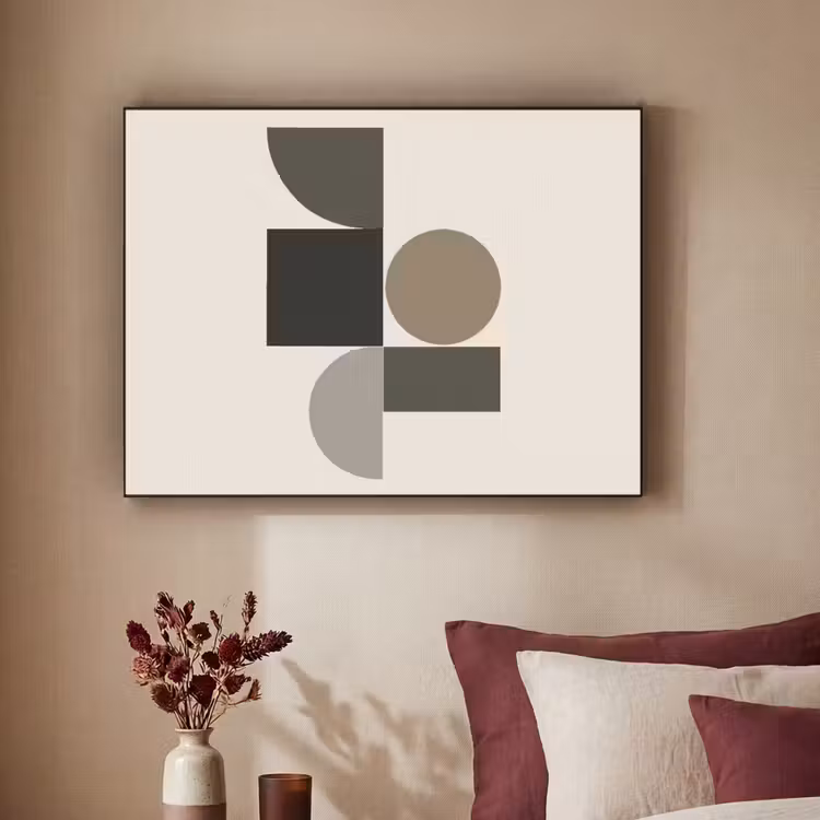 Aardetinten - Abstracte compositie - Eenvoudige vormen Textielframe - compleet frame klein -sfeer1