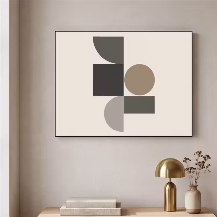 Aardetinten - Abstracte compositie - Eenvoudige vormen Textielframe zwart klein -sfeer2