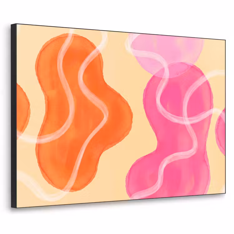 Abstract - Aquarel - Organisch - Oranje - Roze Textielframe zwart klein -3d