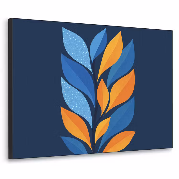 Abstract - Bladeren - Blauw Textielframe zwart klein -3d