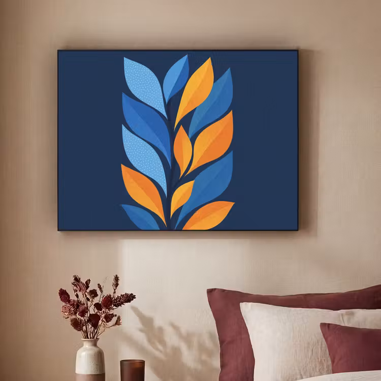 Abstract - Bladeren - Blauw Textielframe - compleet frame klein -sfeer1