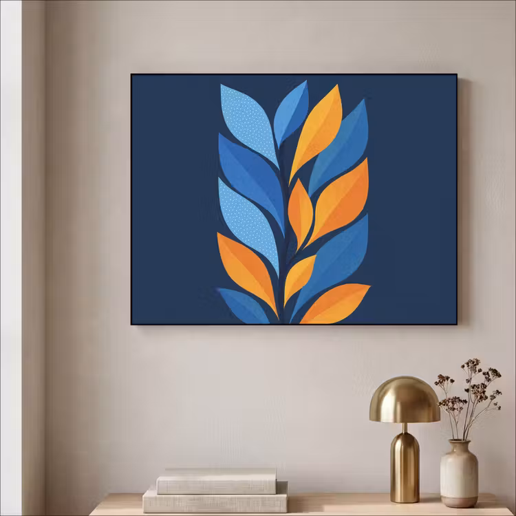 Abstract - Bladeren - Blauw Textielframe zwart klein -sfeer2