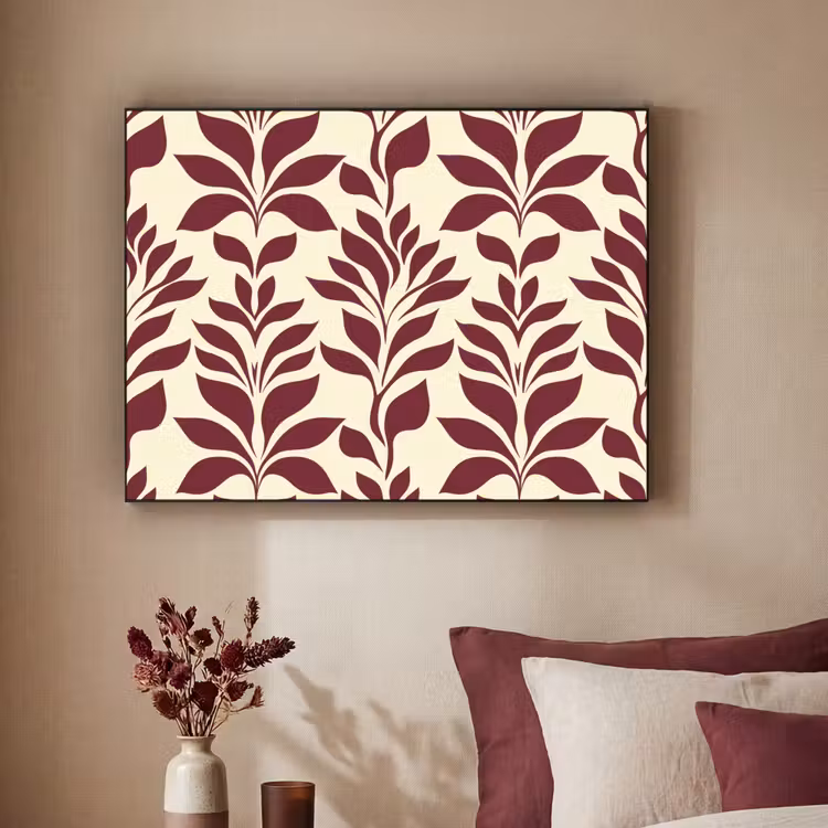 Abstract - Bladeren - Burgundy Textielframe zwart klein 947 -sfeer1