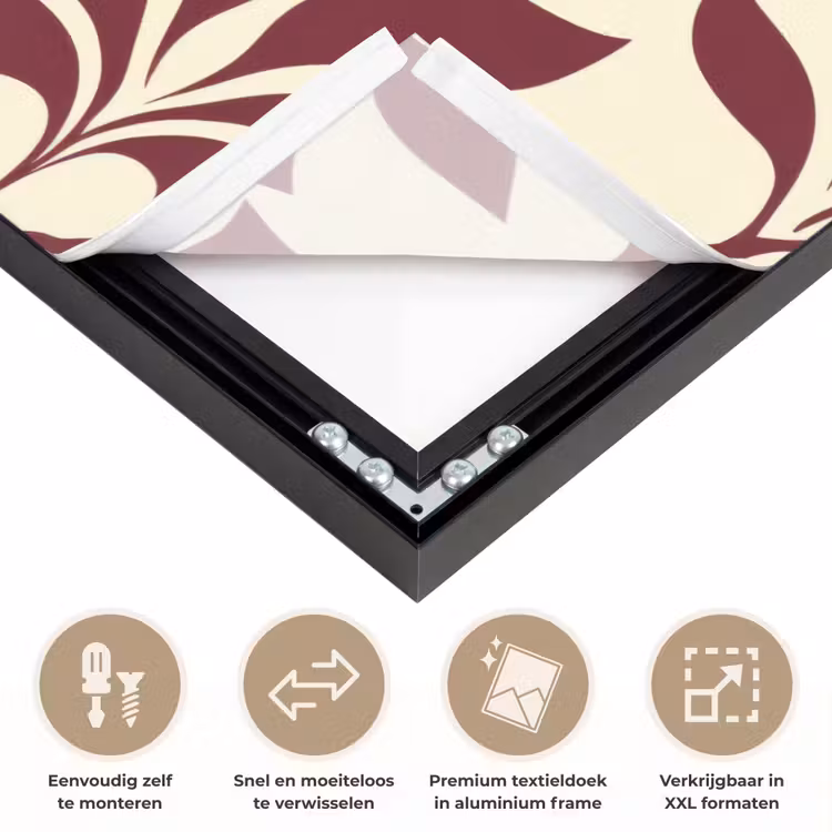 Abstract - Bladeren - Burgundy Textielframe zwart klein 947 -USP_closeupNL