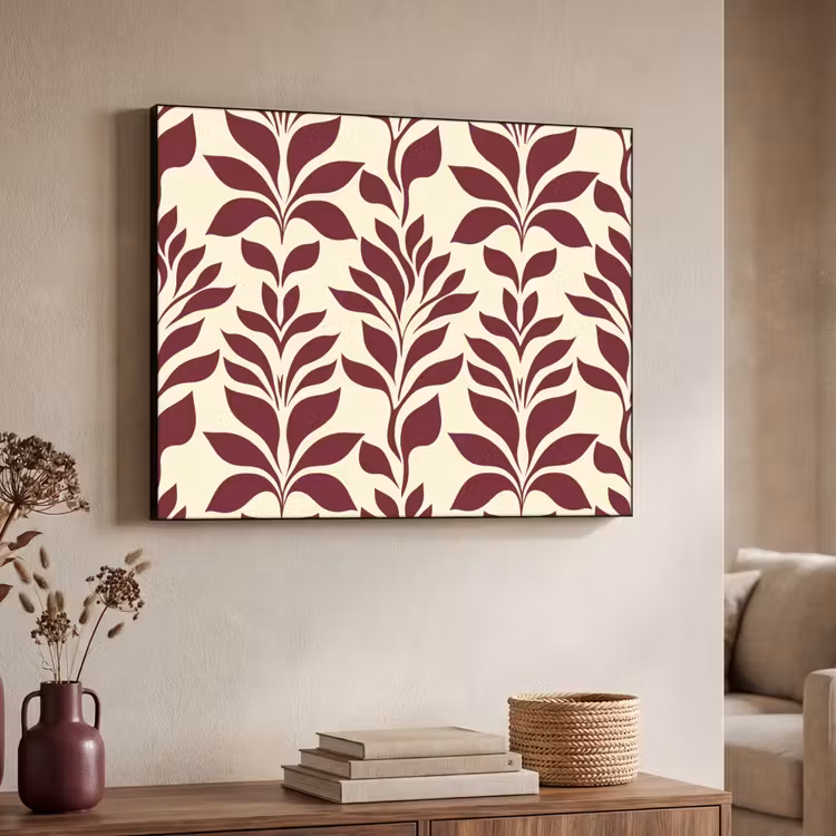 Abstract - Bladeren - Burgundy Textielframe zwart klein 947 -sfeer3