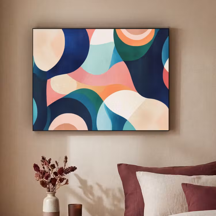 Abstract - Blauw - Roze Textielframe - compleet frame klein -sfeer1