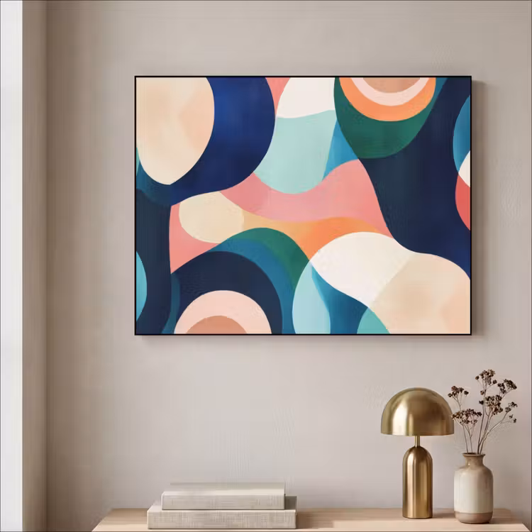 Abstract - Blauw - Roze Textielframe zwart klein -sfeer2