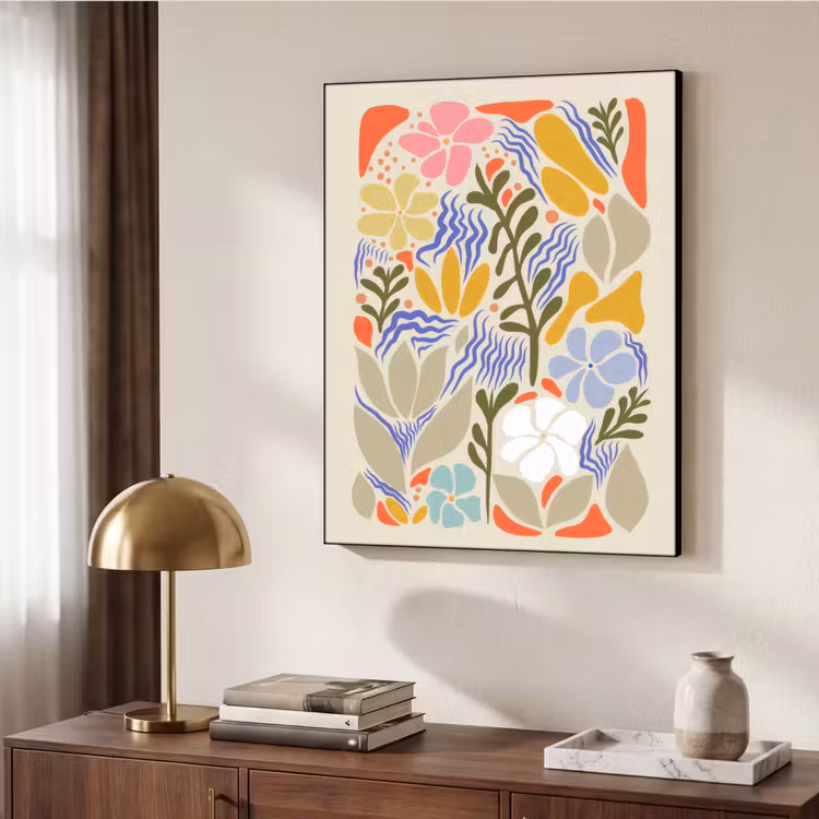 Abstract - Bloemen - Bladeren Textielframe zwart klein -sfeer3
